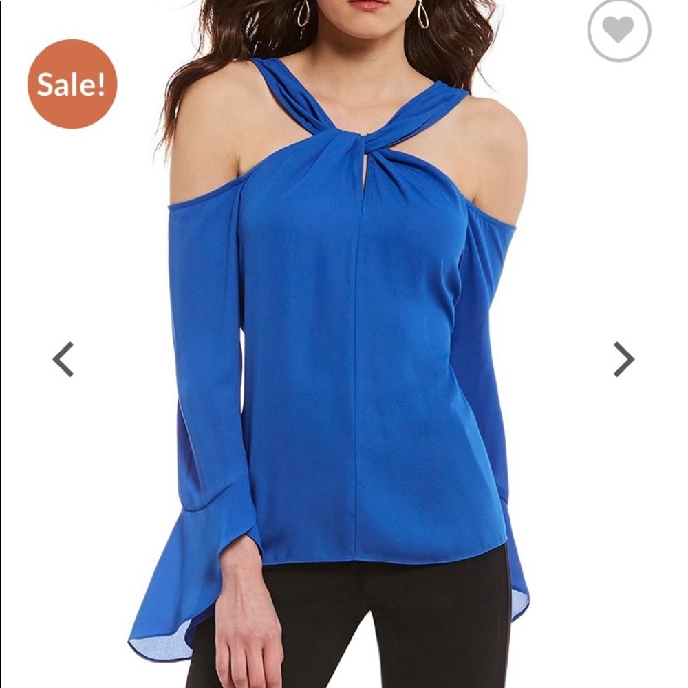 NWT - H Halston Cold Shoulder Knot Detail Blouse